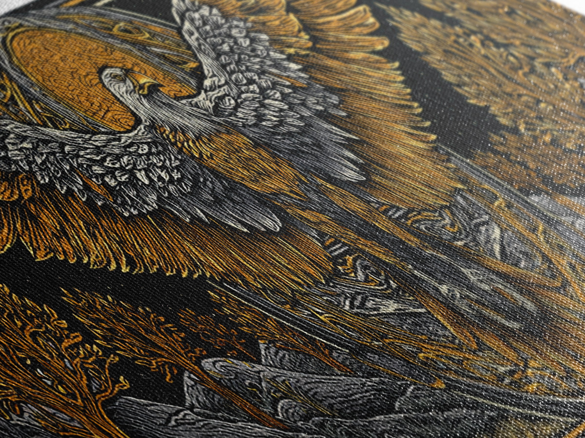 Eagle With Outstretched Wings, Mythology Bird Wall Decor, Gold Canvas Print, Symbolic Strength Art, Real Wood Frame