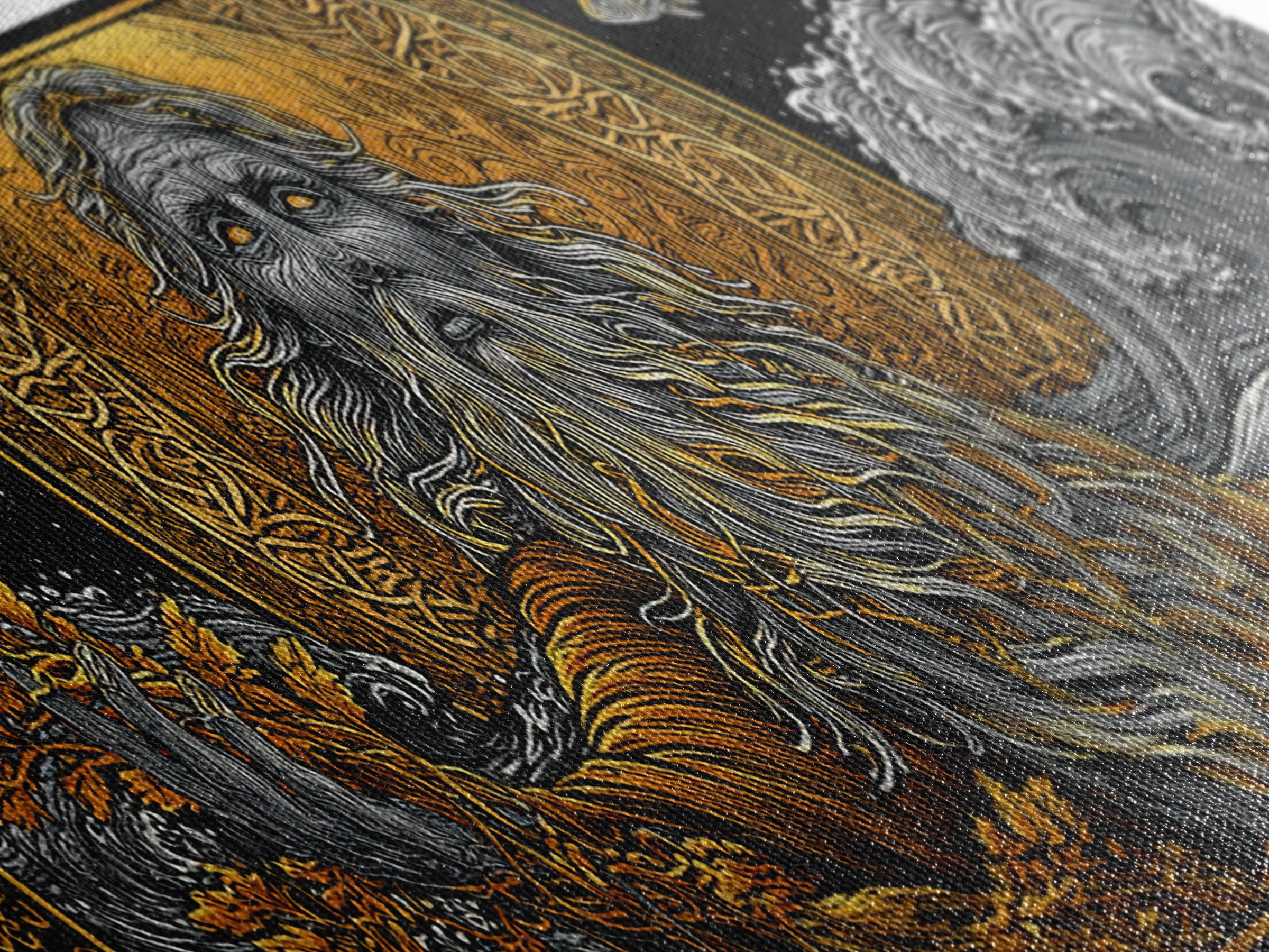 Oceanus Gold Canvas Print, Greek Titan Of The Sea, Mythology Wall Art, Flowing Waves Illustration, Real Wood Frame, Ocean Decor
