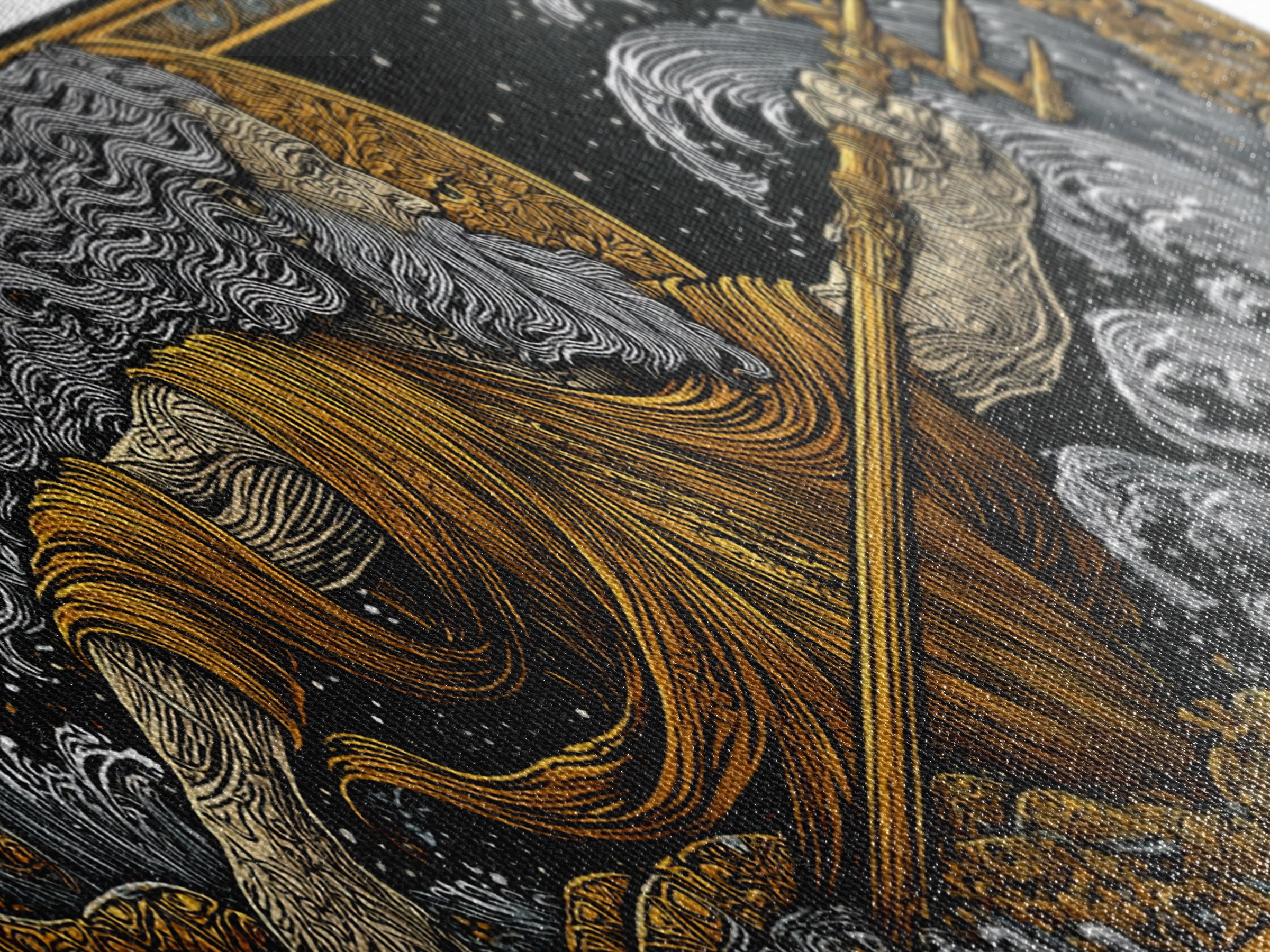 Poseidon Wields Gold Canvas Print, Sea God Wall Art, Real Wood Frame, Mythological Ocean Artwork For Home Decor