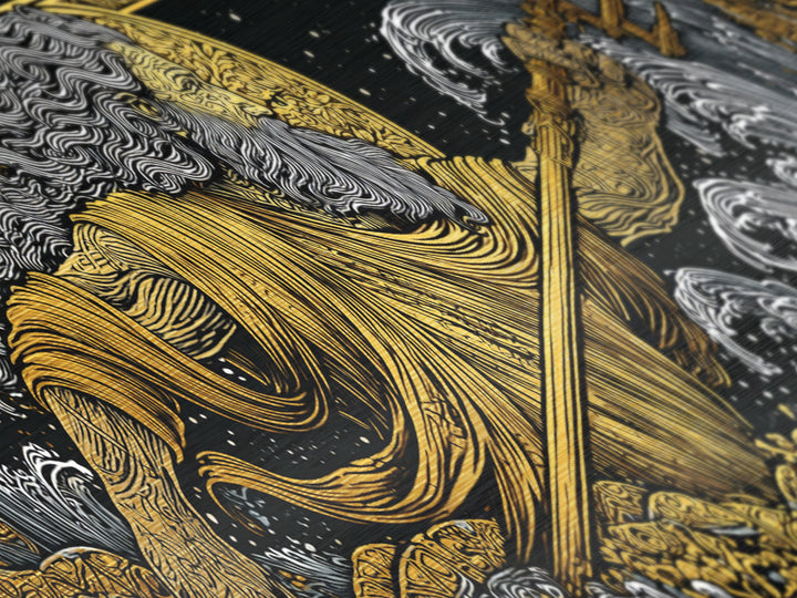 Poseidon Wields Metallic Gold Metal Print, Sea God Wall Art, Real Wood Frame, Mythological Ocean Artwork For Home Decor