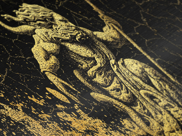 Poseidon Ocean Metallic Gold Metal Print, Greek Mythology Wall Art, Real Wood Frame, Decorative God Of The Sea Artwork