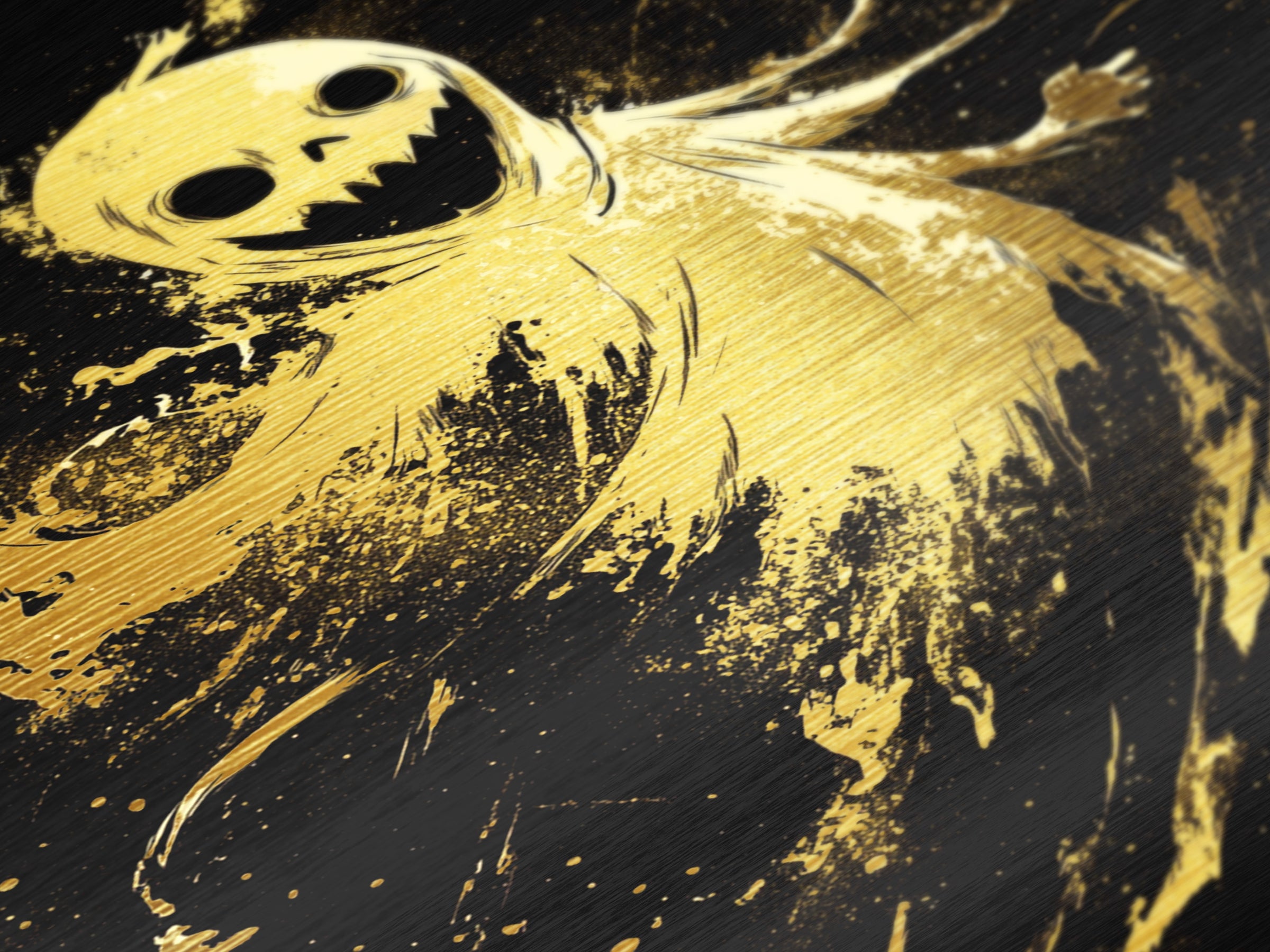 Sinister Smiling Spirit Metallic Gold Art | Horror Ghost Metal Art Framed In Authentic Real Wood For Spooky Season