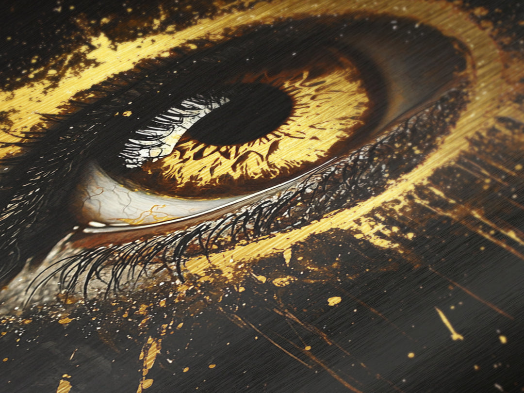 Haunted Eye Metallic Gold Art | Horror Gothic Halloween Metal Art Print | Creepy Spooky Season Wall Art in Real Wood Frame