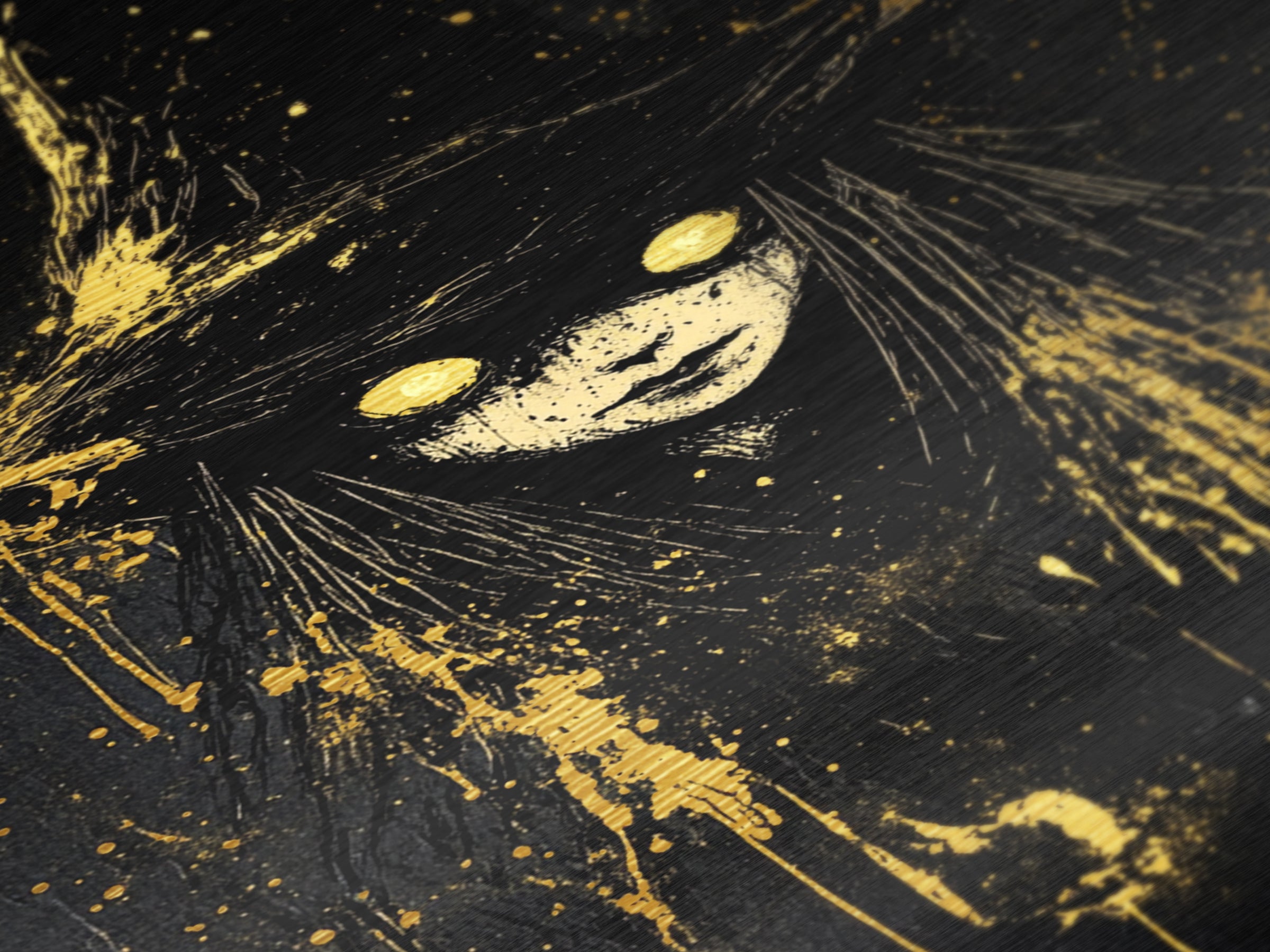 Glowing Eyes Witch Metallic Gold Art | Spooky Halloween Wall Art | Metal Art Splatter Design with Real Wood Frame