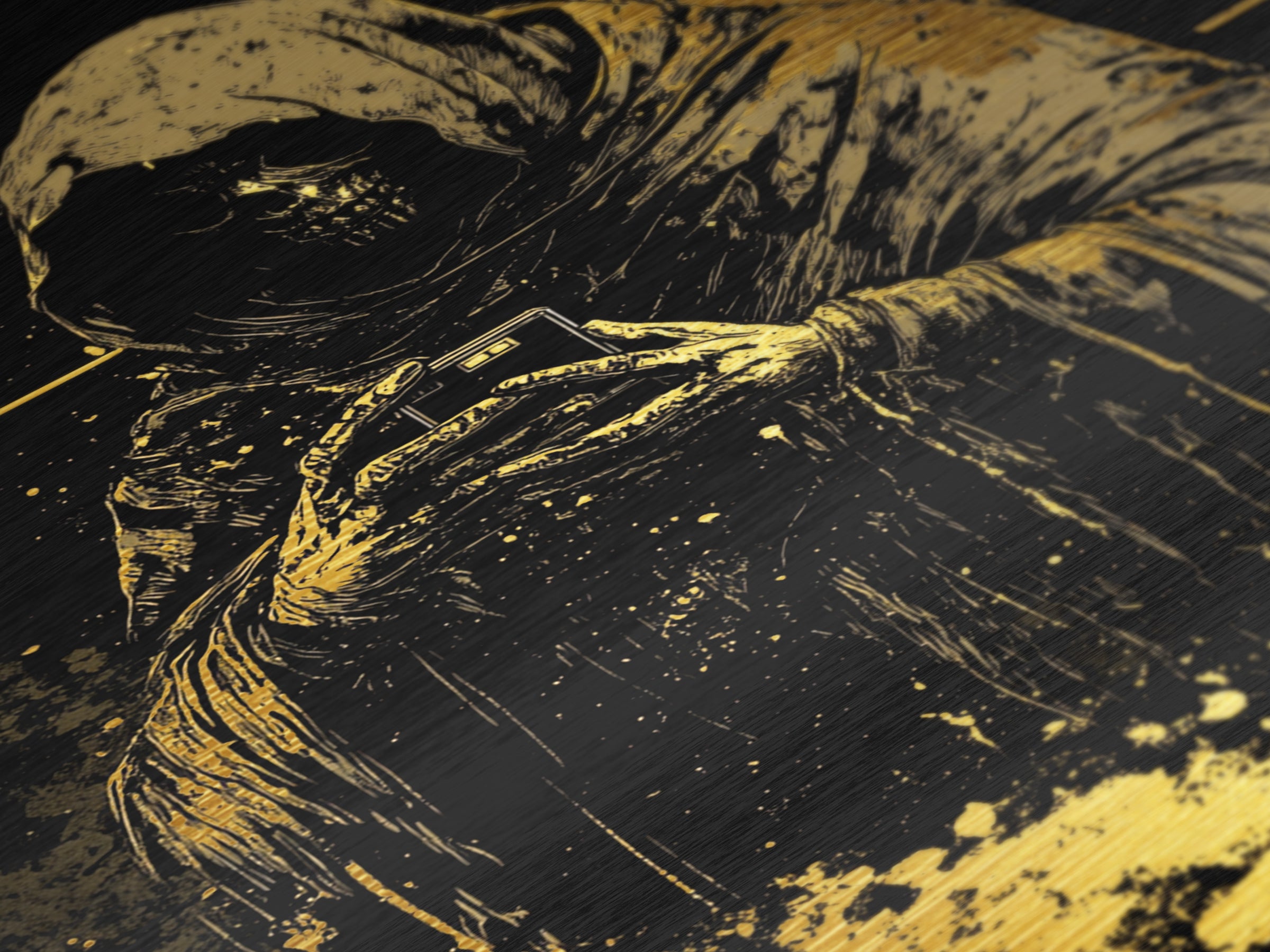 Gothic Skeleton Reaper Metallic Gold Art, Creepy Hooded Death Metal Art, Haunted Halloween Horror Decor with Real Wood Framing