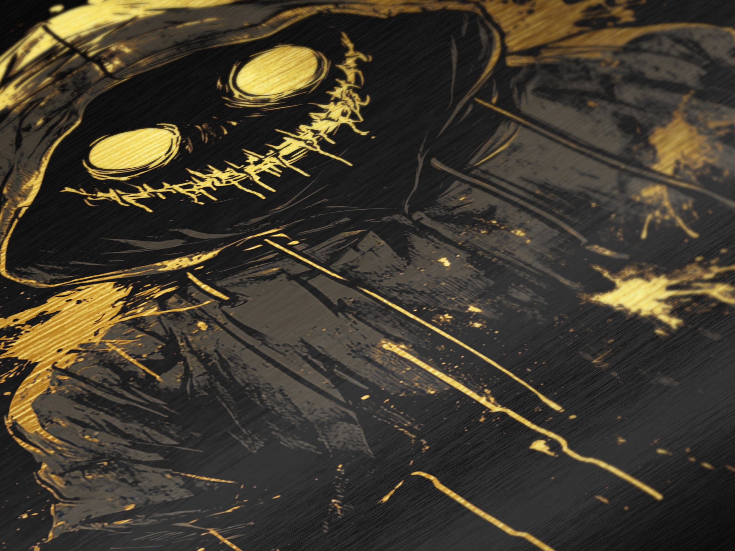 Grinning Pumpkin Spirit Metallic Gold Art, Spooky Halloween Hooded Monster Metal Art, Gothic Horror Print in Real Wooden Frame