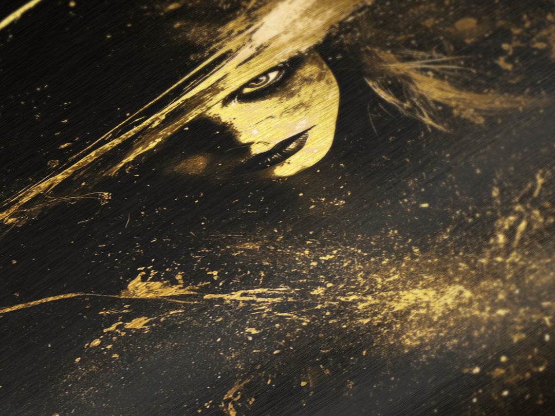 Witchy Haunted Portrait Metallic Gold Art, Gothic Horror Metal Art Print with Real Wood Framing, Spooky Season Wall Decor