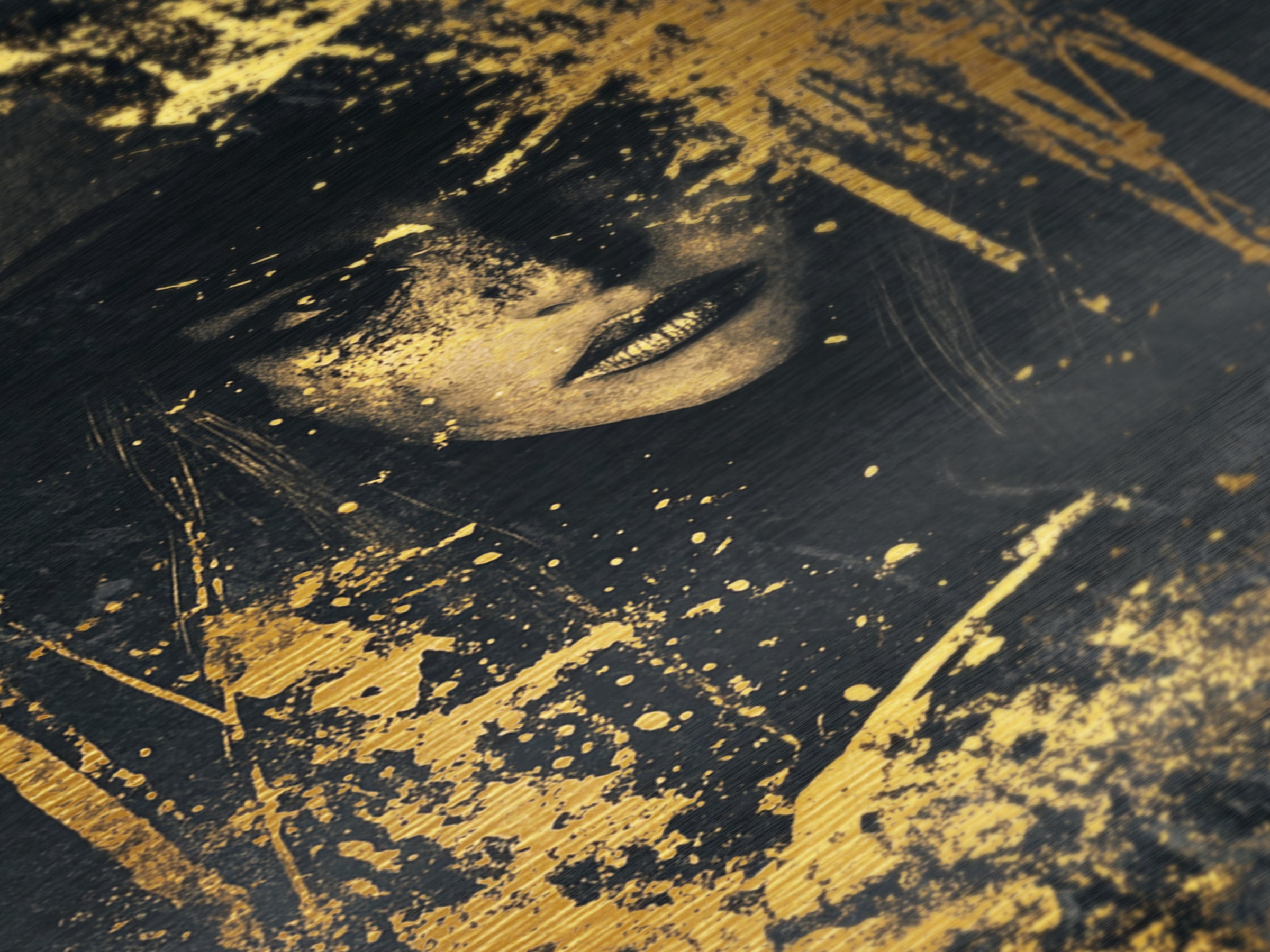 Haunted Sorceress Portrait Metallic Gold Art Metal Art – Spooky Gothic Halloween Wall Hanging in Real Wood Frame
