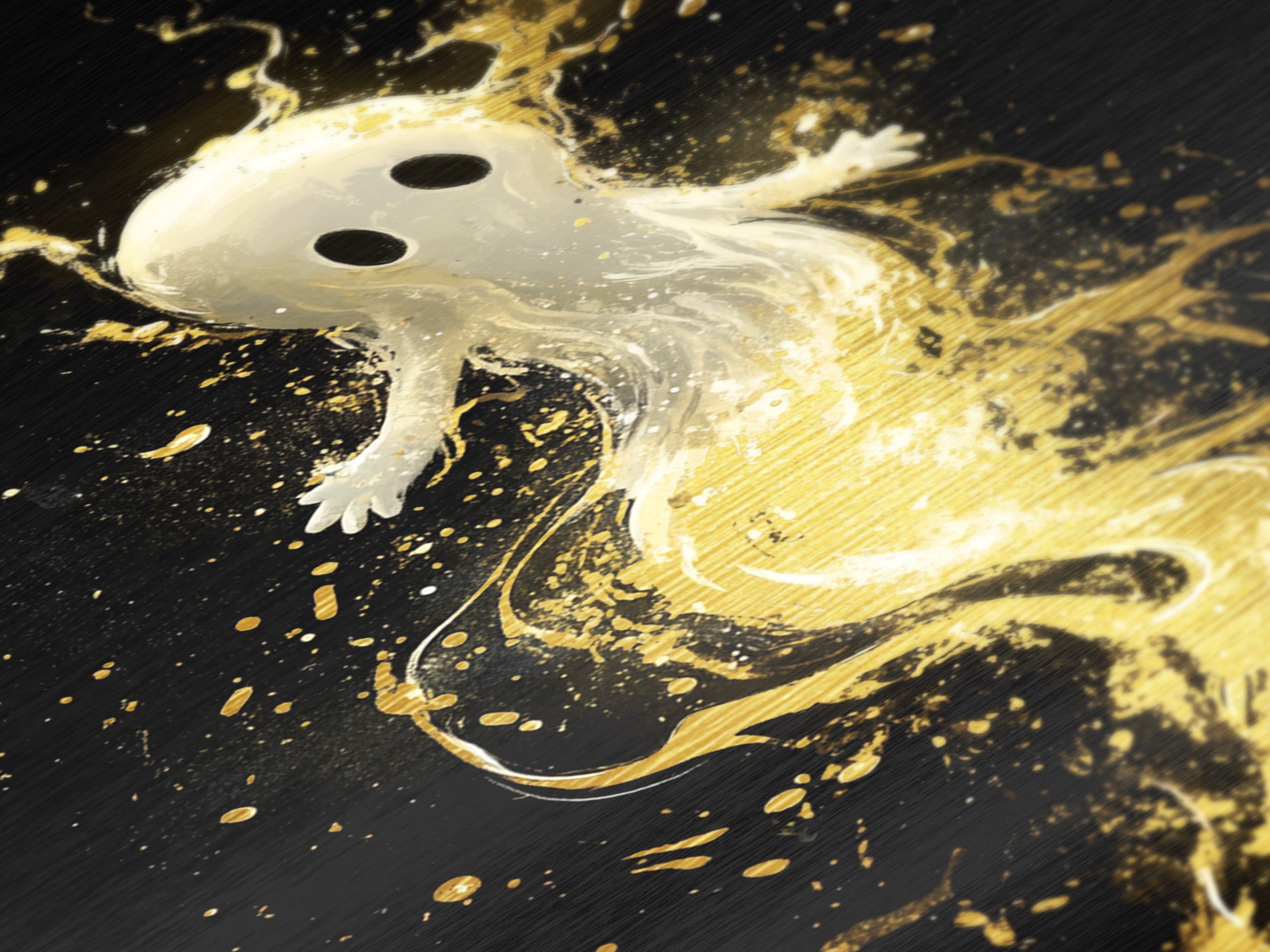 Cute Ghost Floating in Gold Splatter – Metallic Gold Art, Halloween Metal Art Print with Real Wood Frame, Whimsical Spooky Decor