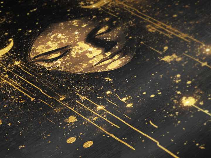 Metallic Gold Art Moon Goddess Halloween Wall Art | Mystical Witchy Metal Art with Real Wood Frame | Spooky Celestial Haunted Decor
