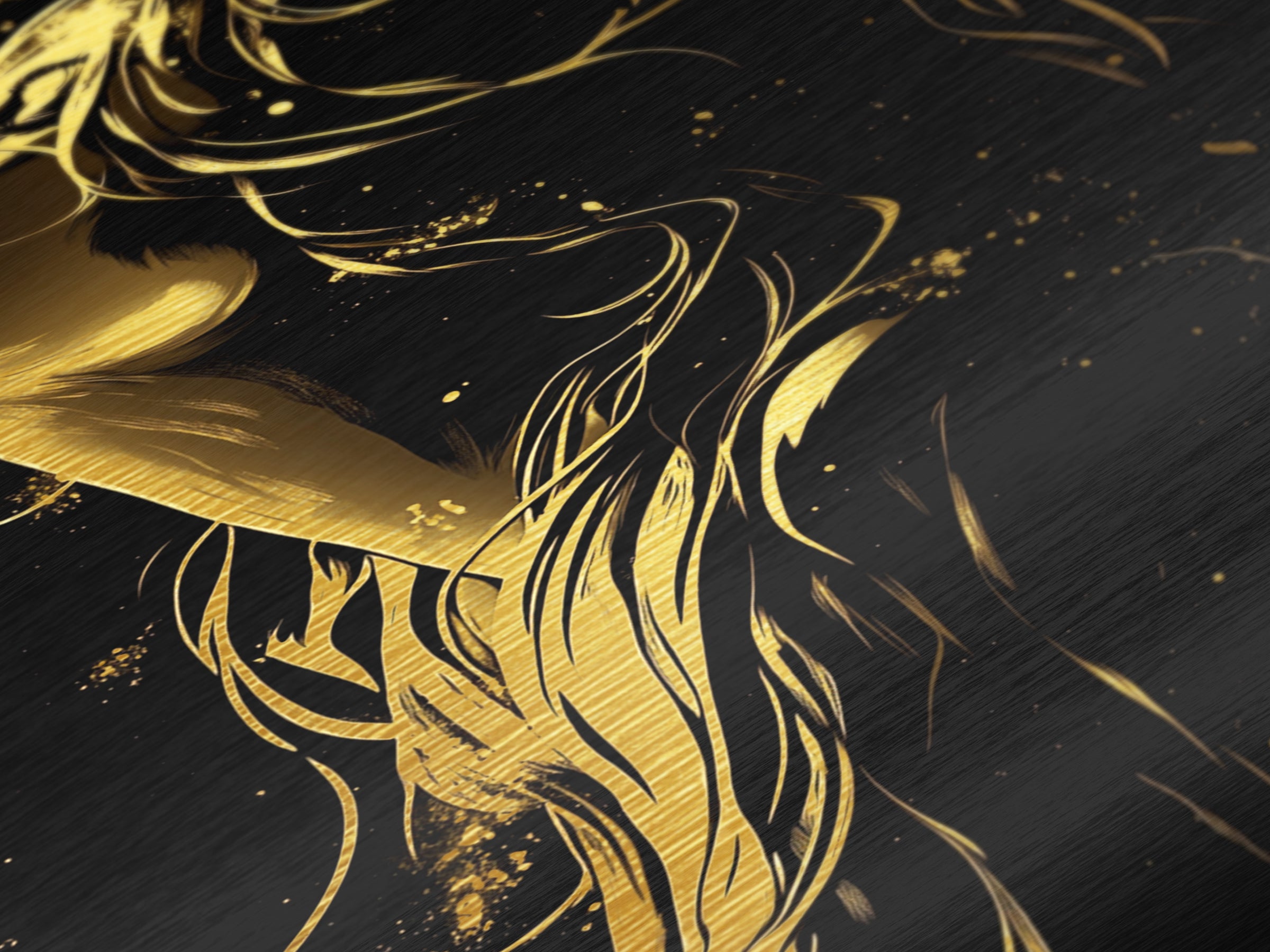 Gold Line Art Witch in Wind – Metallic Gold Art, Halloween Metal Art Print with Real Wood Frame, Stylish Spooky Season Decor