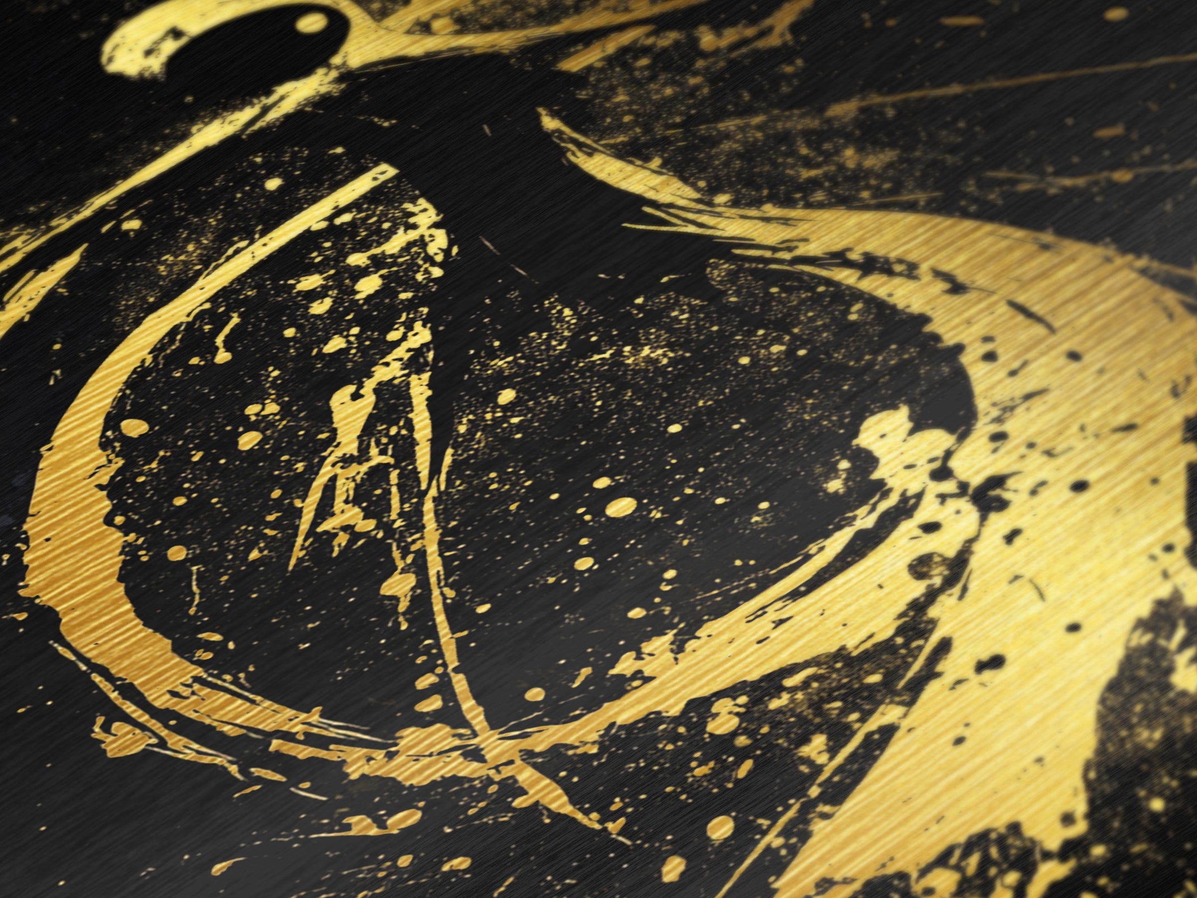 Swirling Spirit in Splatter Style, Metallic Gold Art Metal Art Print, Haunted Halloween Wall Decor with Framing in Real Wood