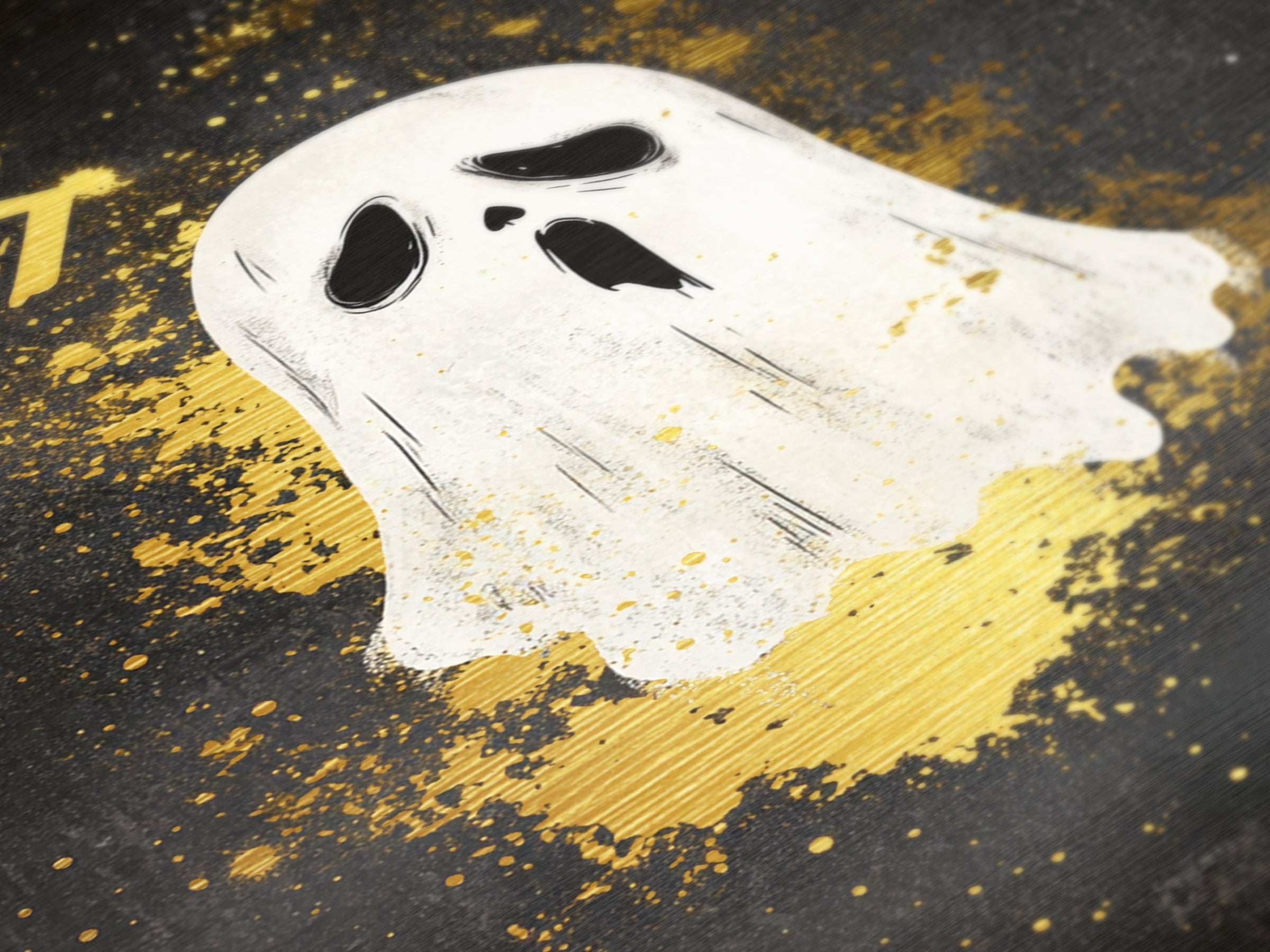 Ghostly Scream Metallic Gold Art Metal Art | Horror Halloween Wall Art With Real Wood Frame Gothic Haunted Decor