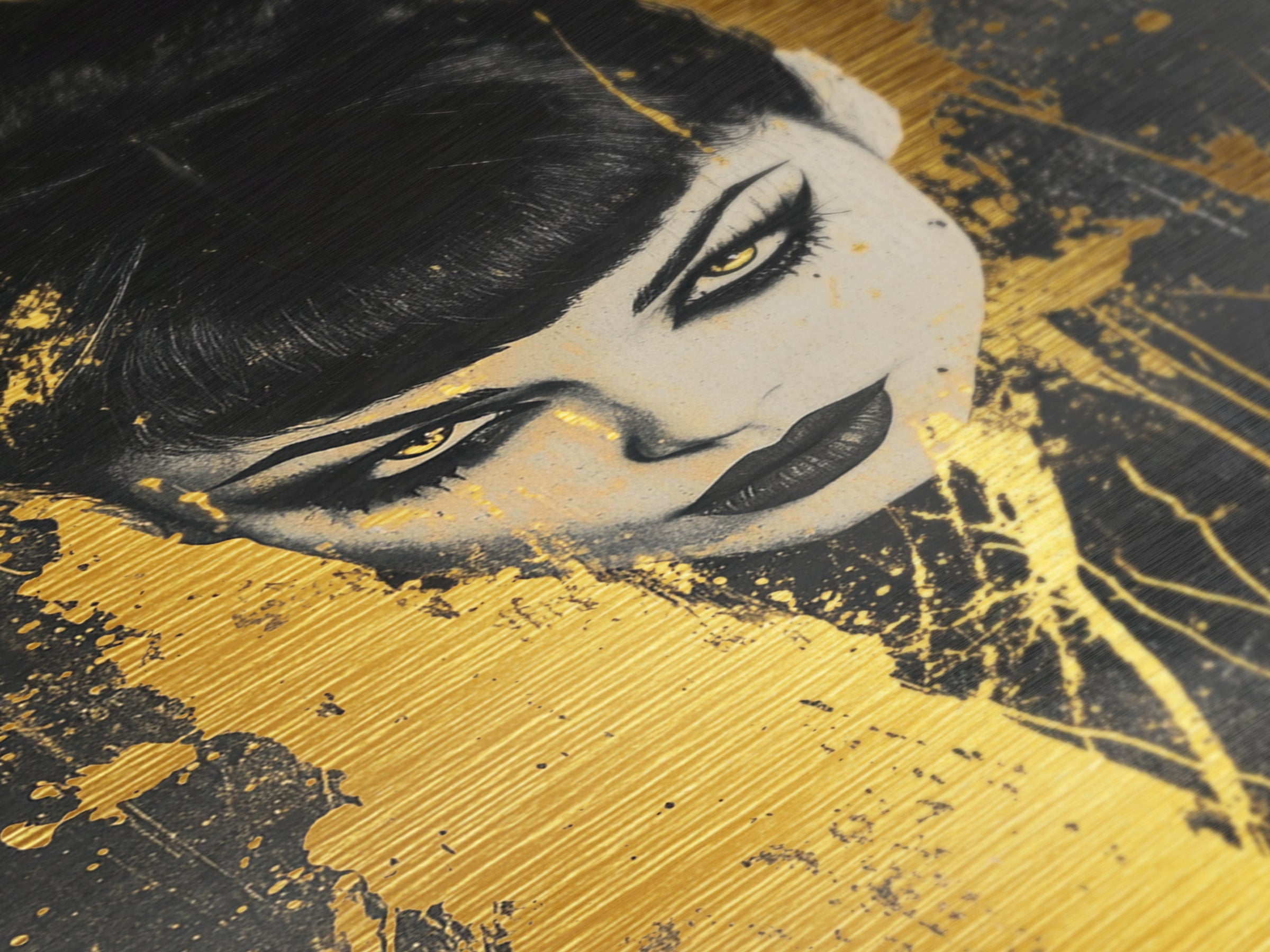 Vampire Gothic Woman Metallic Gold Art, Dark Spooky Season Metal Art Portrait, Horror Inspired Wall Decor in Real Wood Frame