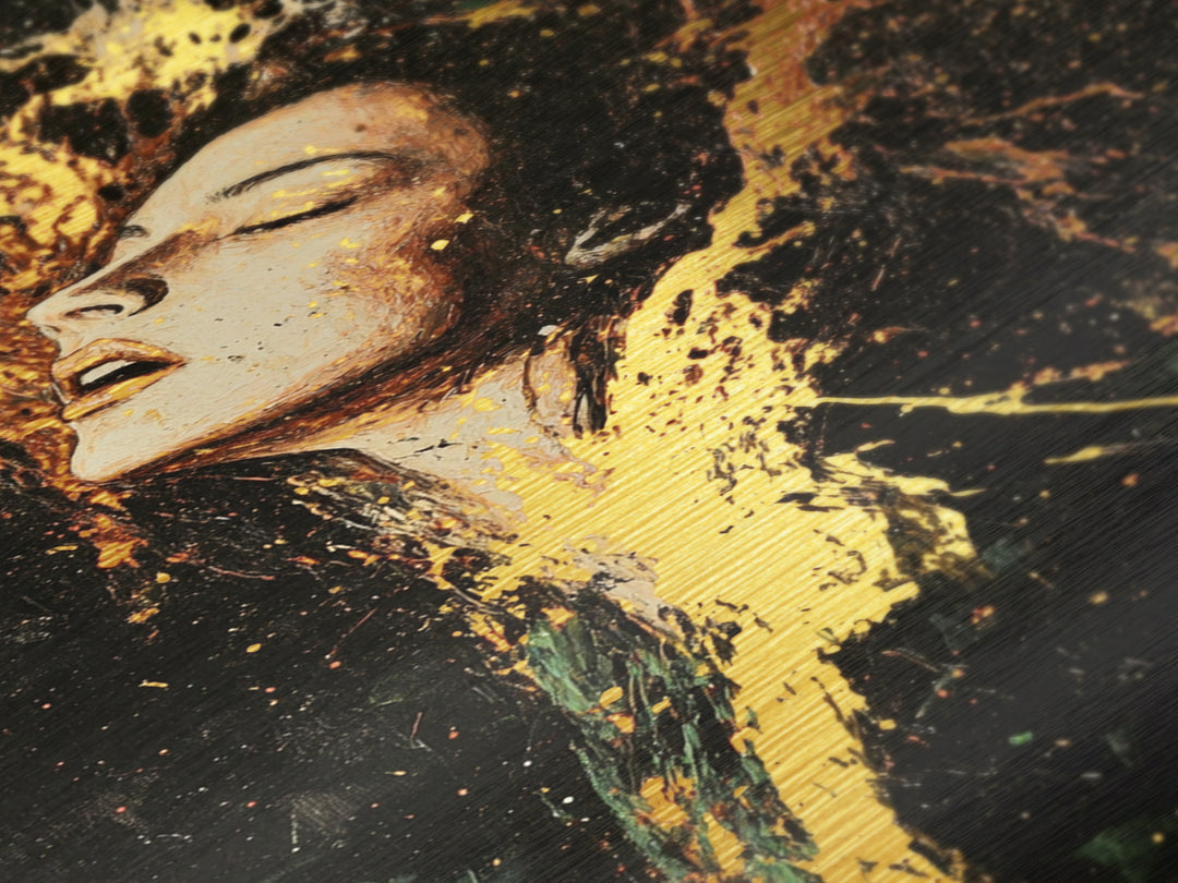 Fiery Witch Metallic Gold Art Metal Art with Real Wood Frame, Spooky Season Haunted Portrait, Creepy Gothic Halloween Wall Hanging