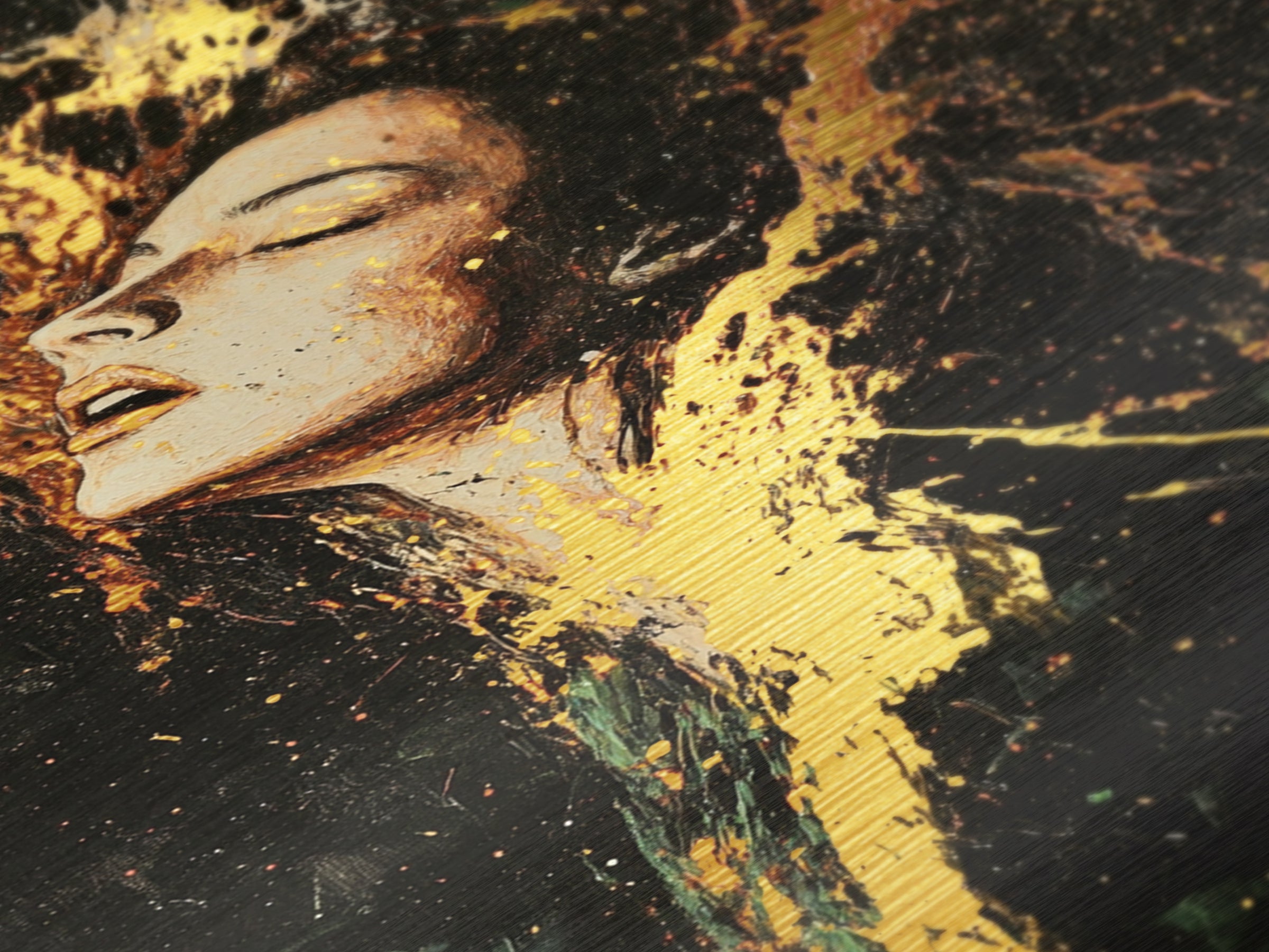 Fiery Witch Metallic Gold Art Metal Art with Real Wood Frame, Spooky Season Haunted Portrait, Creepy Gothic Halloween Wall Hanging