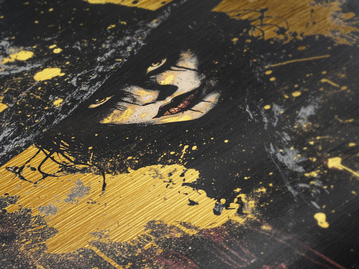 Witchy Woman Portrait with Hat – Metallic Gold Art Halloween Wall Decor, Gothic Metal Art, Dark Glam with Real Wood Frame