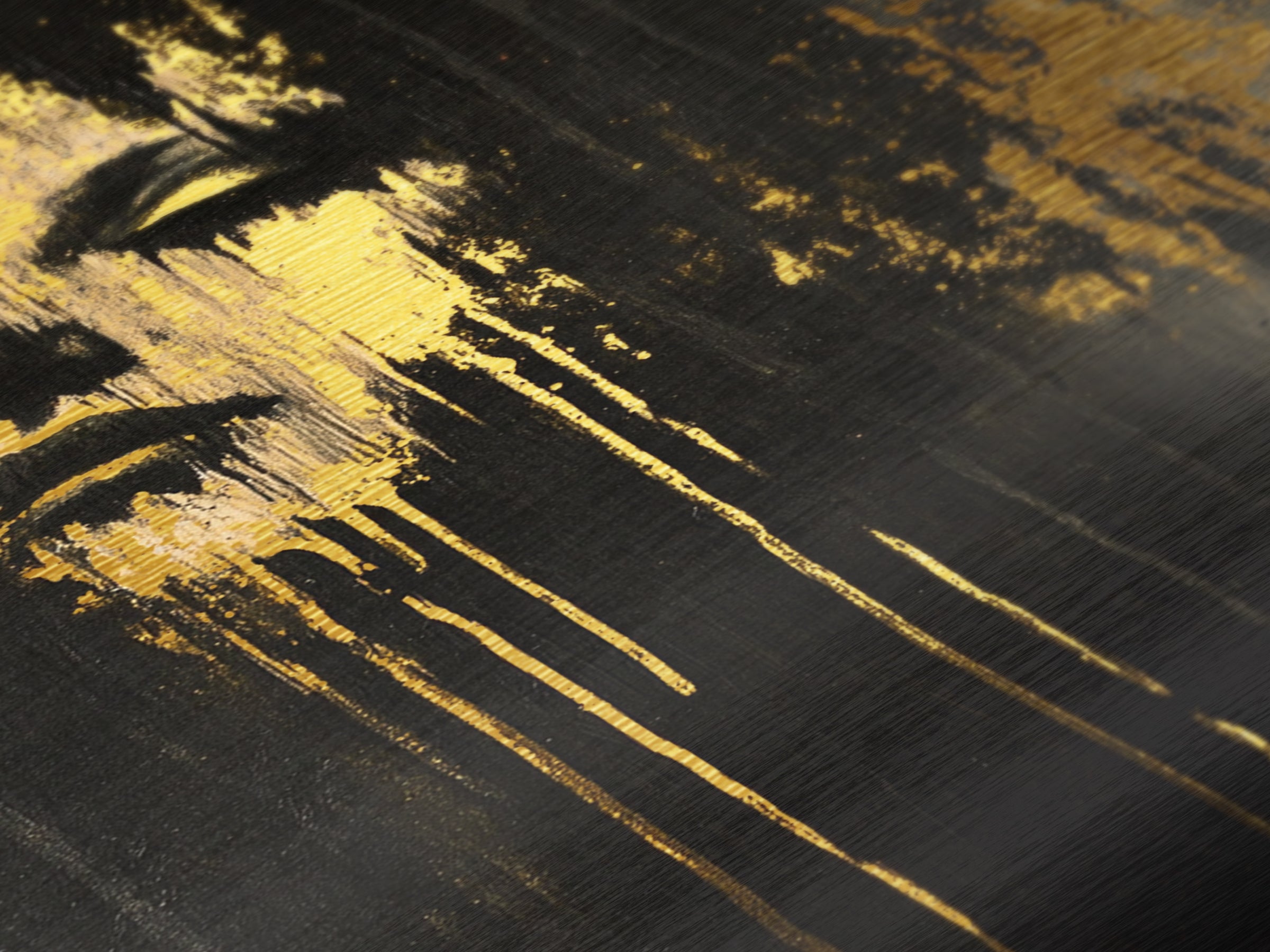 Ghostly Fading Face – Horror-Inspired Metallic Gold Art, Gothic Wall Metal Art, Spooky Season Artwork Framed with Real Wood