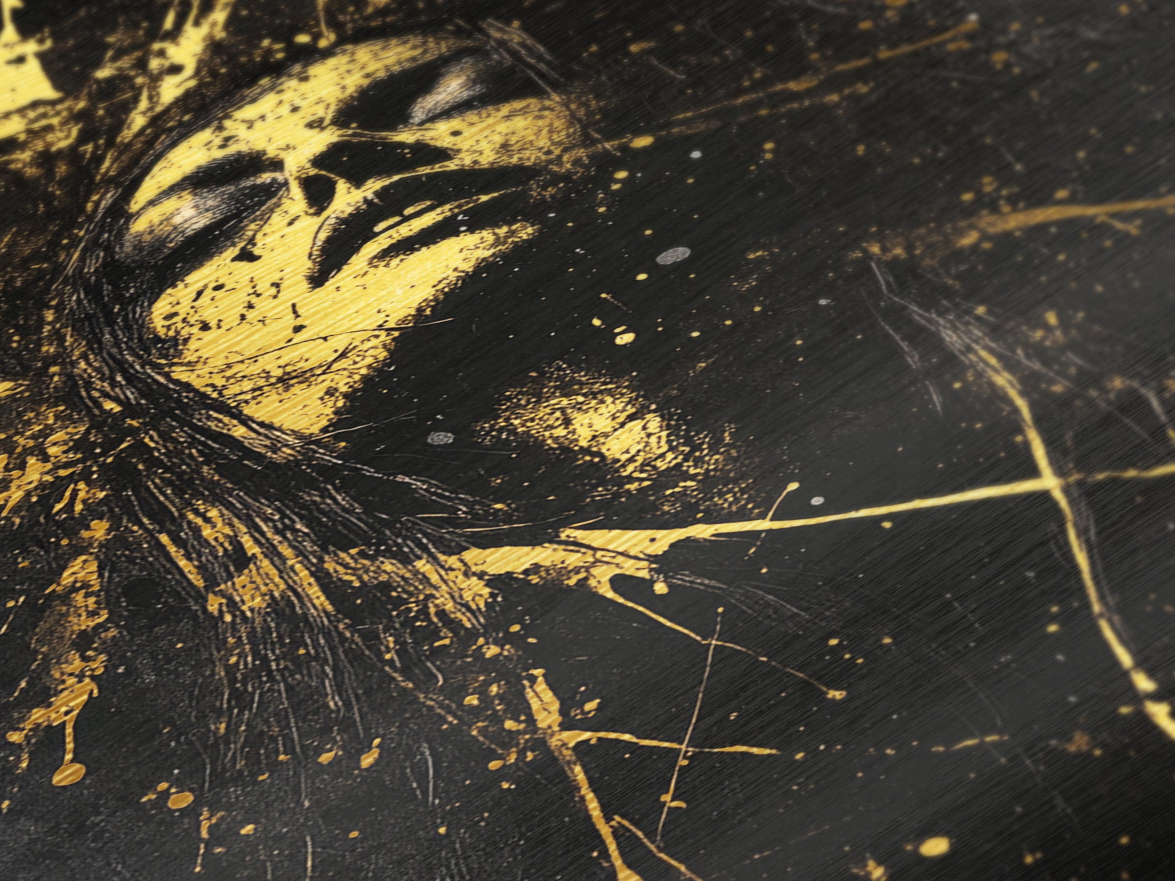 Witchy Glow Metallic Gold Art Metal Art Haunted Woman Halloween Portrait with Gold Splatter Framed in Real Wood Spooky Decor