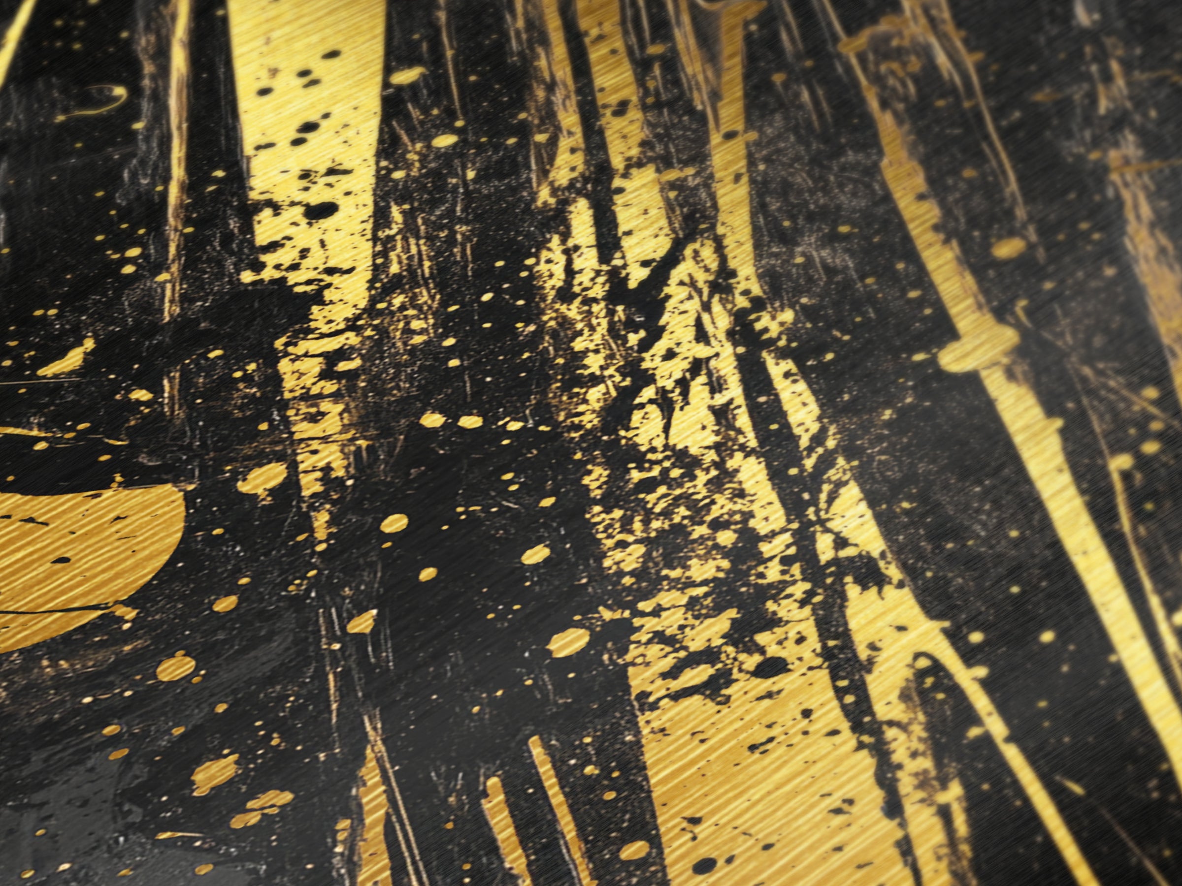 Witchy Abstract Splatter Metallic Gold Art on Black, Gothic Spooky Season Metal Art with Real Wood Frame for Halloween Decor