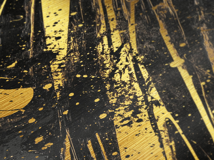 Witchy Abstract Splatter Metallic Gold Art on Black, Gothic Spooky Season Metal Art with Real Wood Frame for Halloween Decor