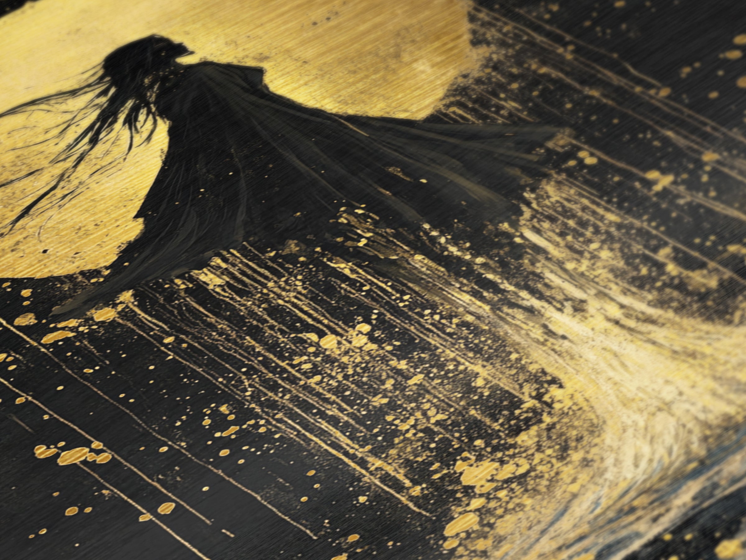 Mystic Woman in Moonlight Metallic Gold Art, Witchy Floating Silhouette Metal Art, Spooky Season Decor in Real Wood Frame
