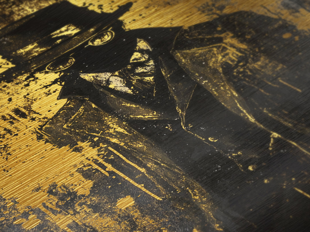 Victorian Gentleman Silhouette | Haunted Gothic Metallic Gold Art, Metal Art, Halloween Paranormal Decor with Real Wood Framing