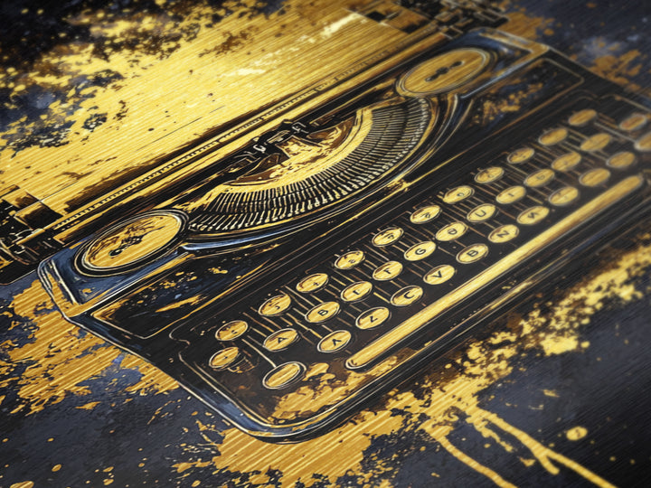 Gothic Typewriter Halloween Art, Metallic Gold Art Metal Art, Creepy Haunted Spooky Season Print with Real Wood Frame
