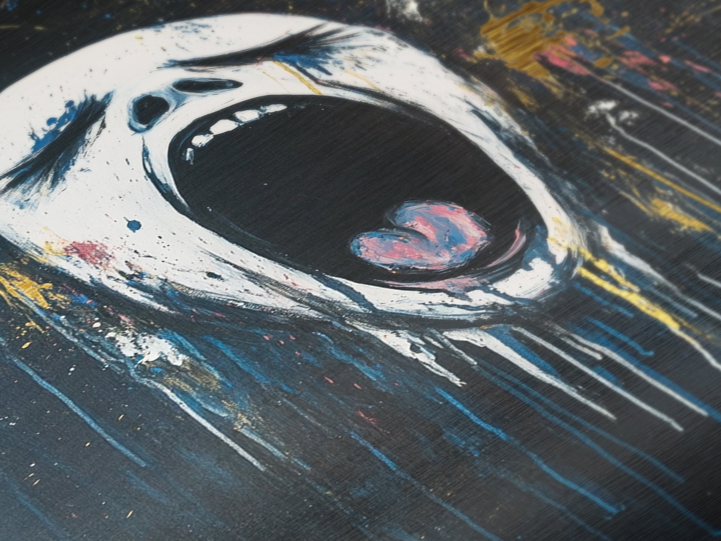 Screaming Horror Face Metallic Gold Art, Creepy Haunted Expressionist Metal Art Framed in Real Wood, Halloween Spooky Accent
