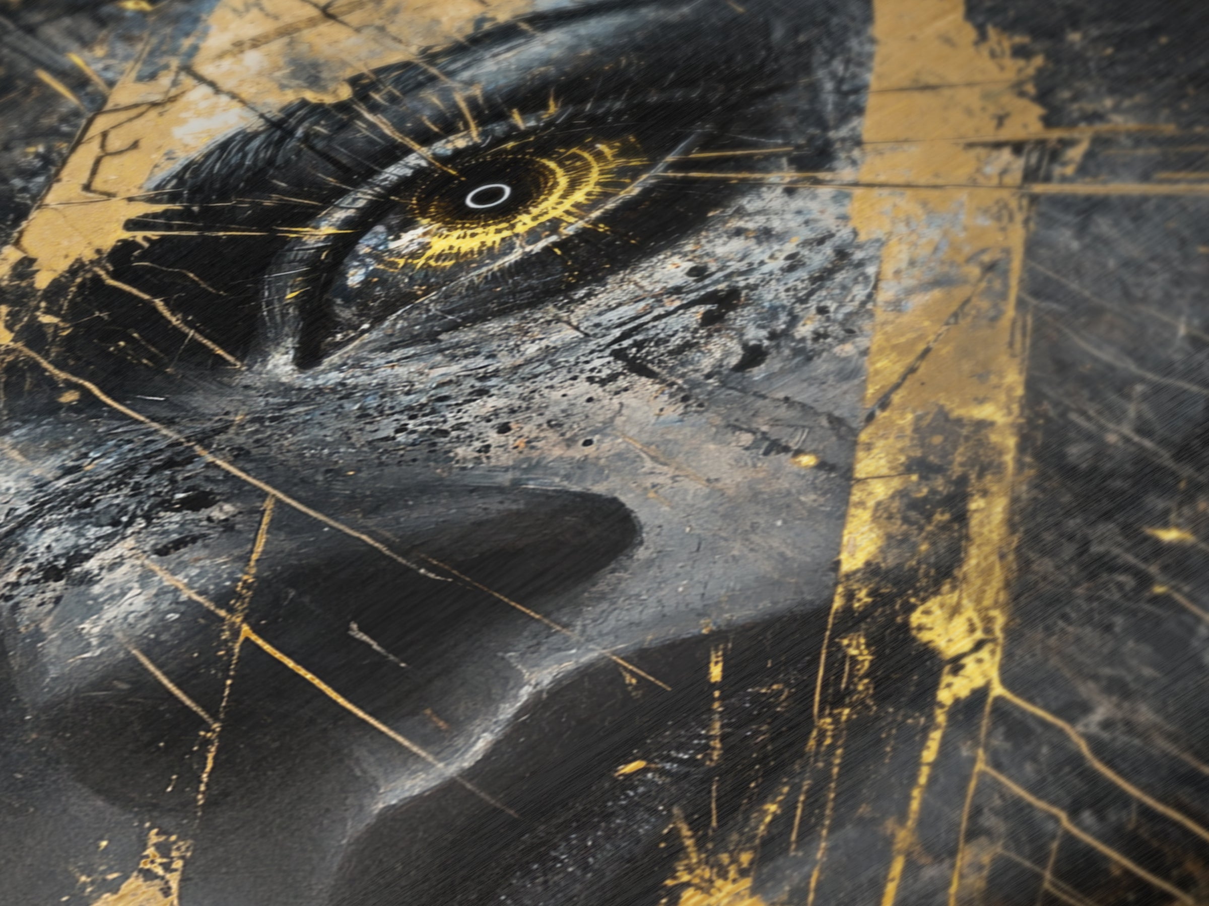 Golden Eye Haunted Portrait | Metallic Gold Art & Metal Art | Gothic Spooky Wall Decor, Real Wood Framed Halloween Artwork