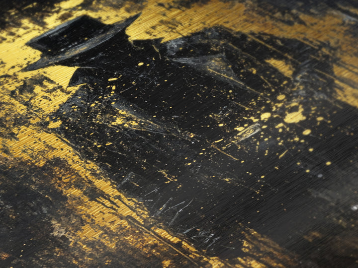 Dark Cowboy Horror Silhouette Metallic Gold Art, Spooky Season Creepy Western Metal Art, with real wood frame display