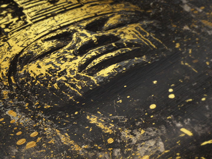 Ancient Haunted King Metallic Gold Art Metal Art Gothic Halloween Spooky Wall Decor with sturdy natural wood framing