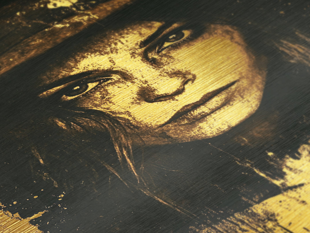 Creepy Sepia Horror Portrait Metallic Gold Art, Spooky Gothic Woman Face Metal Art Wall Decor, in solid real wood frame