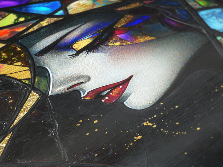 Stained Glass Witch Metallic Gold Art Metal Art Creepy Gothic Decor With Solid Wood Frame Halloween Spooky Wall Accent