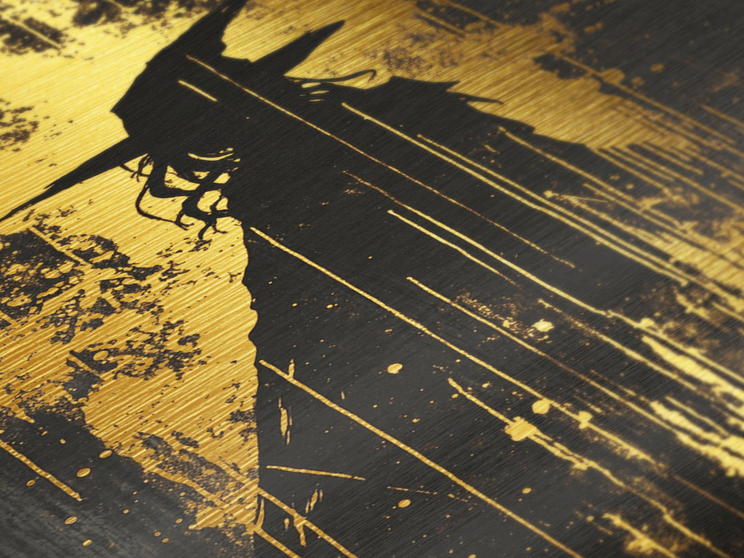 Witch Silhouette With Dripping Paint | Gothic Haunted Halloween Metallic Gold Art | Striking Metal Art Framed In Real Wood