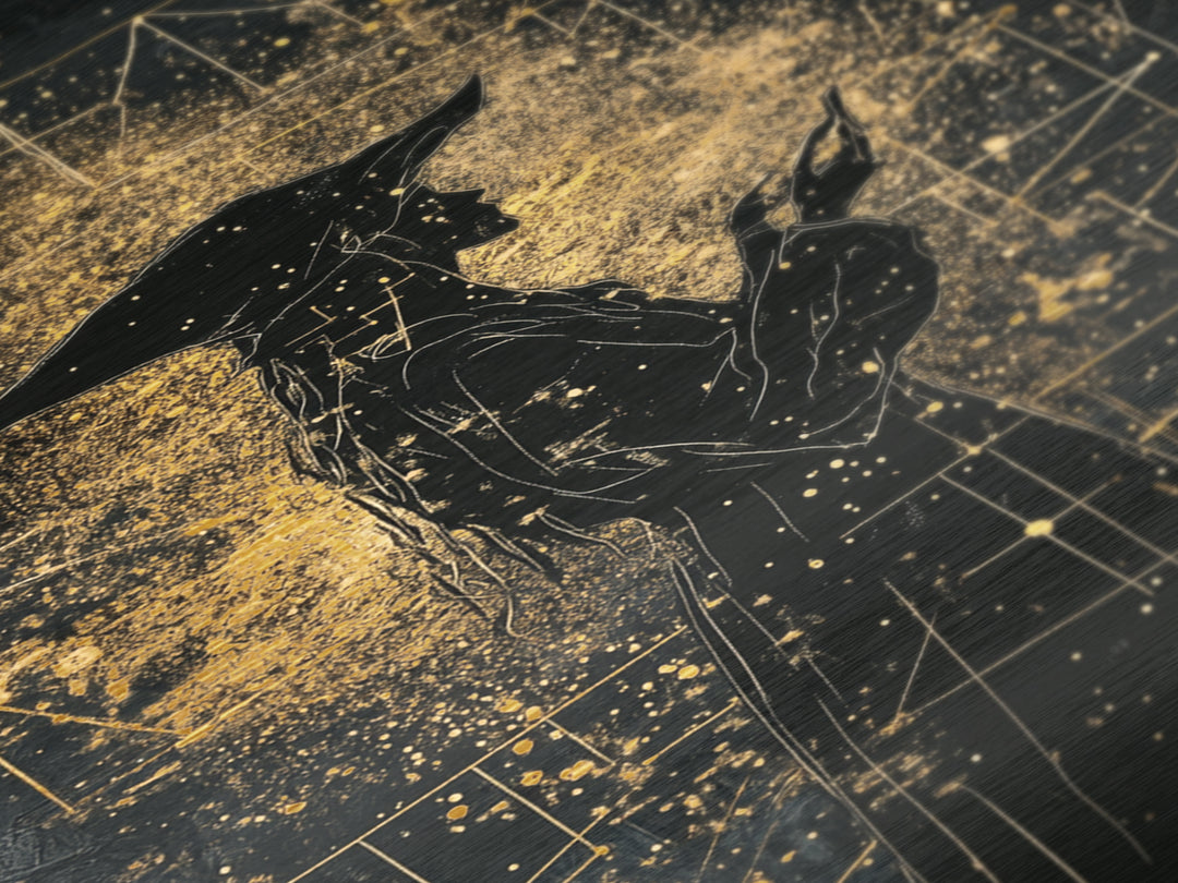 Celestial Witch Metallic Gold Art, Haunted Astrology Wall Decor Metal Art, Spooky Halloween Artwork Framed With Real Wood