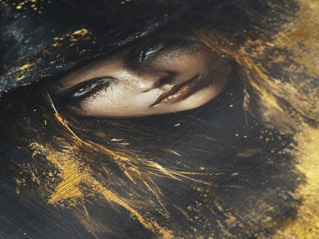 Haunted Golden Witch Metallic Gold Art Metal Art For Halloween Gothic Home Decor With Real Wood Frame
