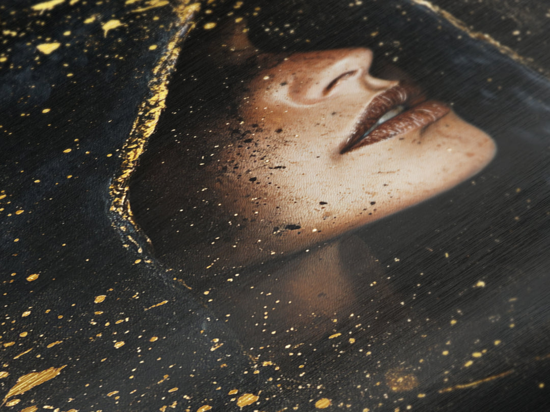 Spooky Hooded Sorceress Side Profile Metallic Gold Art Metal Art Gothic Halloween Artwork In A Real Wood Frame