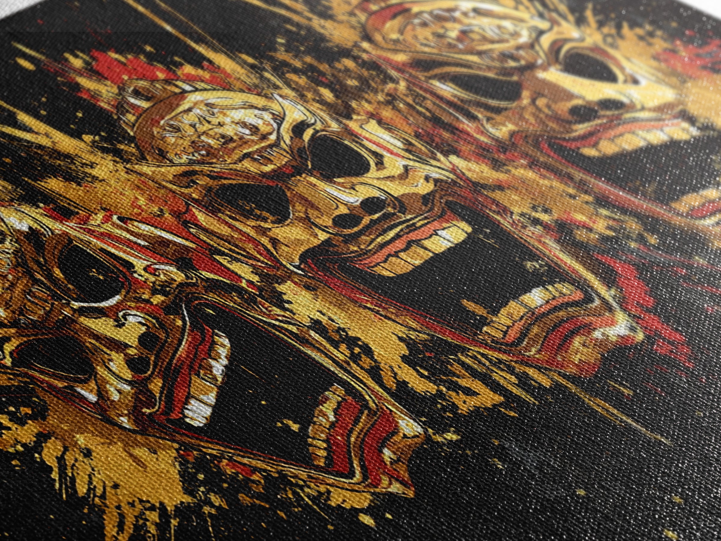 Skull Gold Canvas Print, Gothic Splatter Art On Canvas, Real Wood Frame Wall Décor, Macabre Dark Aesthetic Artwork