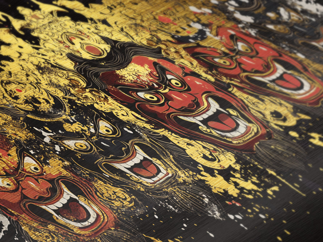 Abstract Mask Metallic Gold Metal Print, Splatter Art On Metal Wall Décor, Real Wood Frame, Gothic Dark Statement Artwork