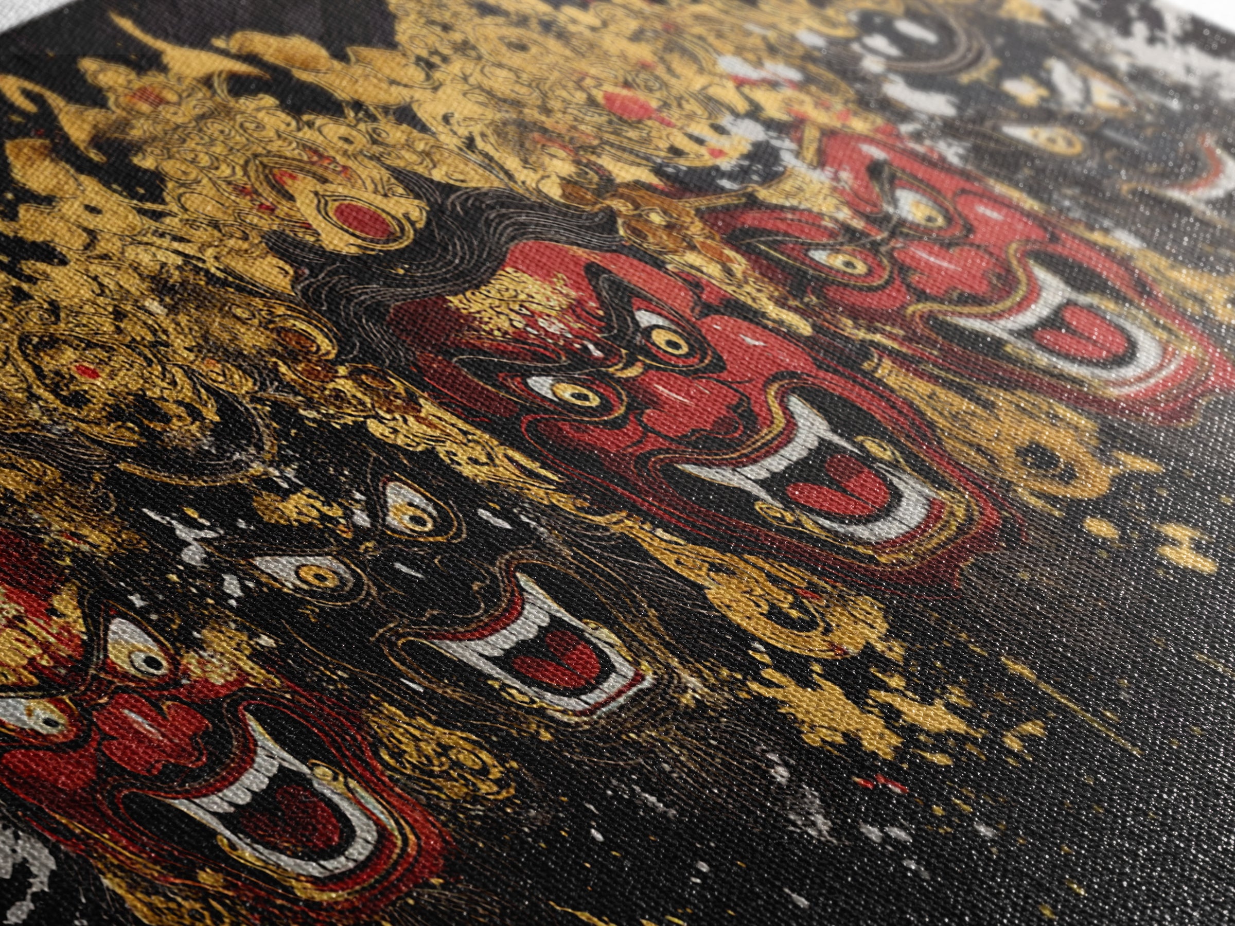 Abstract Mask Gold Canvas Print, Splatter Art On Canvas Wall Décor, Real Wood Frame, Gothic Dark Statement Artwork