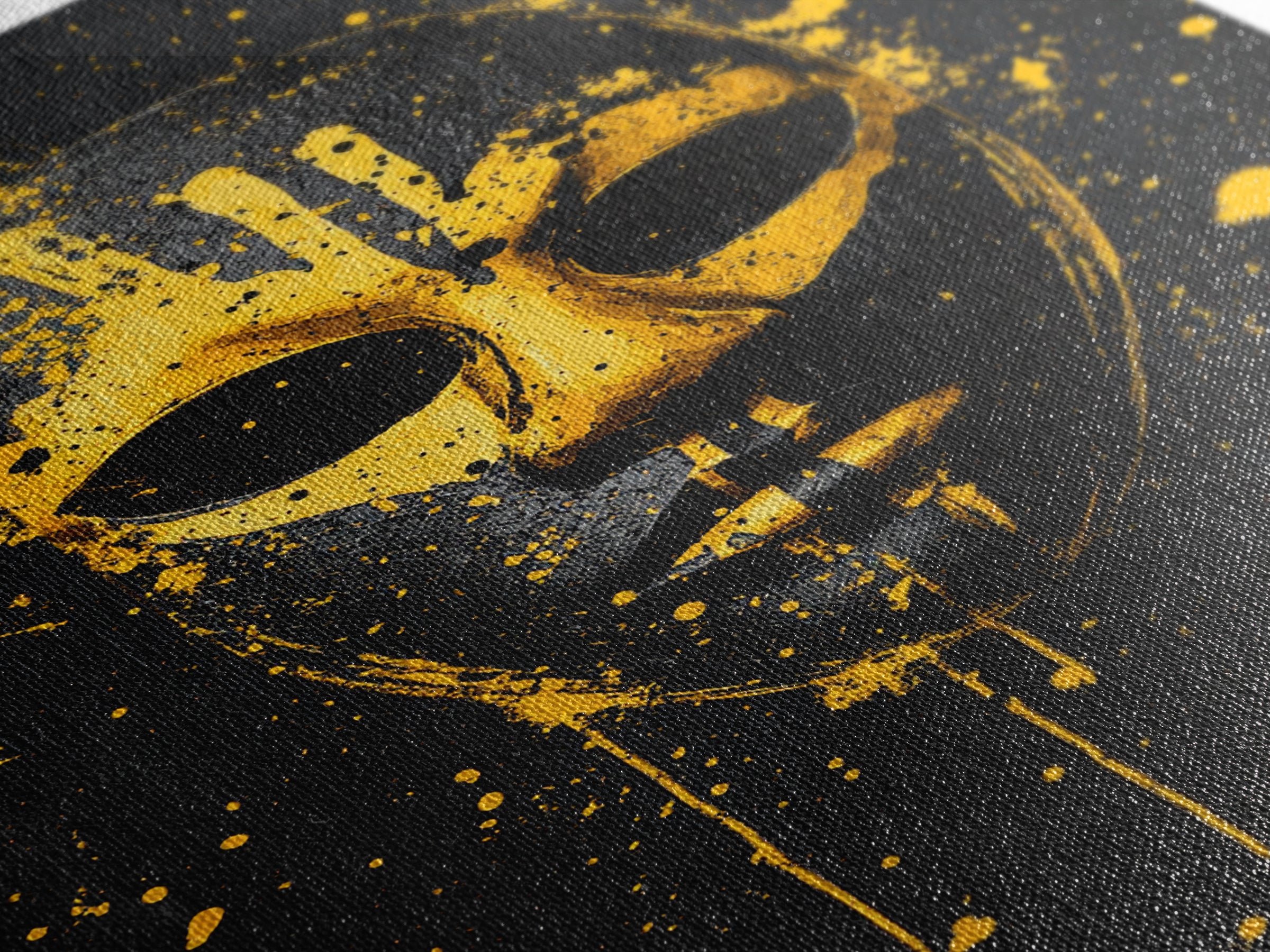 Abstract Splatter Mask Gold Canvas Print, Tribal Face Wall Art, Bold Modern Mask Artwork, Real Wood Frame Home Decor