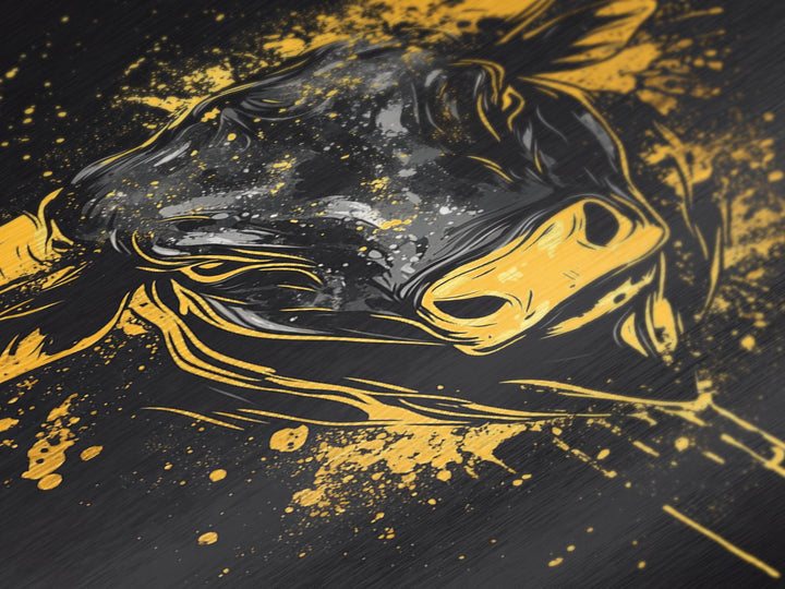 Powerful Bull Head Metallic Gold Metal Print, Abstract Splatter Animal Art, Bold Strength Symbol Artwork, Real Wood Frame Wall Decor