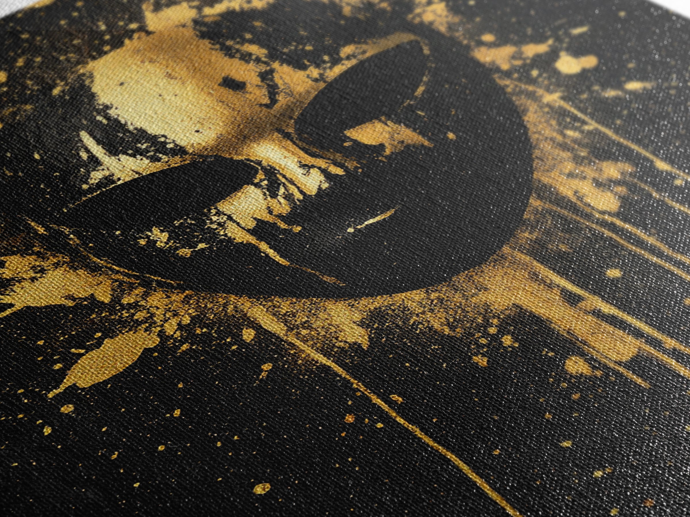 Abstract Splatter Mask Gold Canvas Print, Bold Modern Face Art, Tribal Inspired Wall Decor, Real Wood Frame