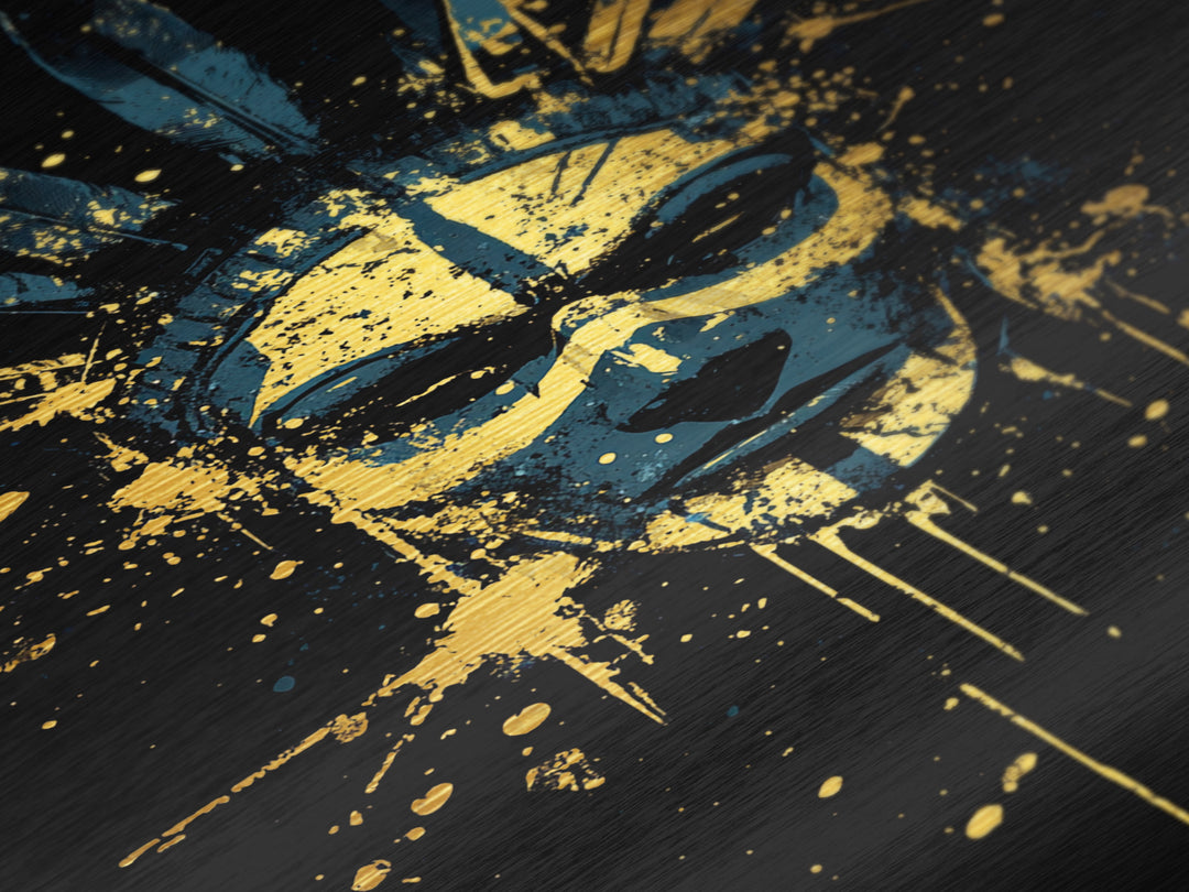 Tribal Feather Mask Metallic Gold Metal Print, Abstract Splatter Mask Wall Art, Real Wood Frame, Modern Ethnic Home Decor