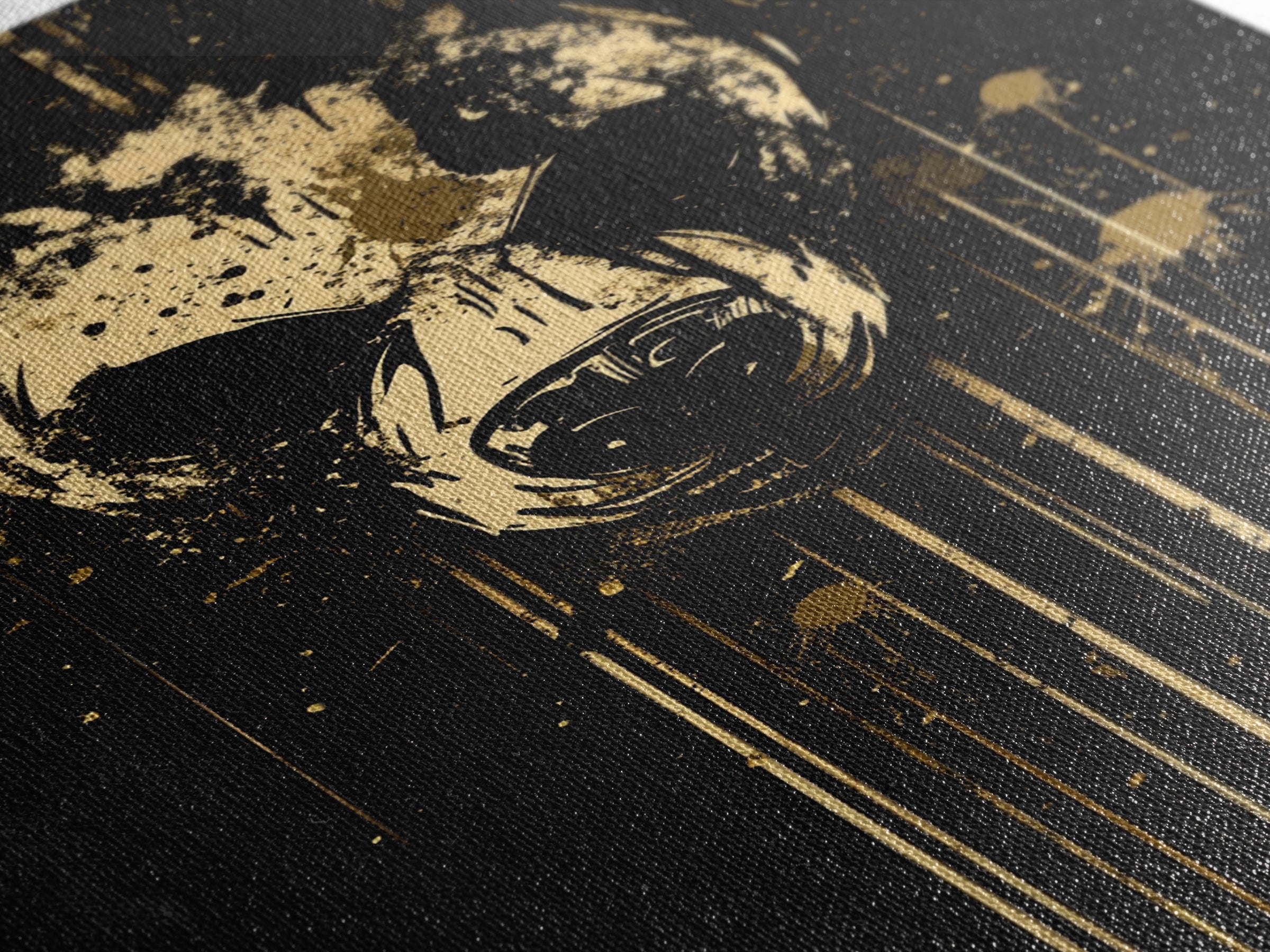 Bear Face Gold Canvas Print, Animal Splatter Wall Art, Real Wood Frame, Fierce Wildlife Artwork For Modern Decor
