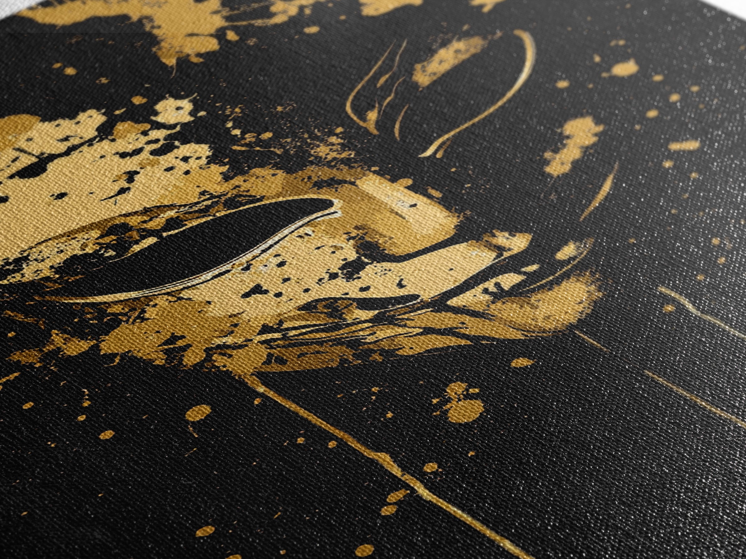 Mysterious Mask Gold Canvas Print, Abstract Splatter Face Wall Art, Real Wood Frame, Dark Modern Mask Artwork