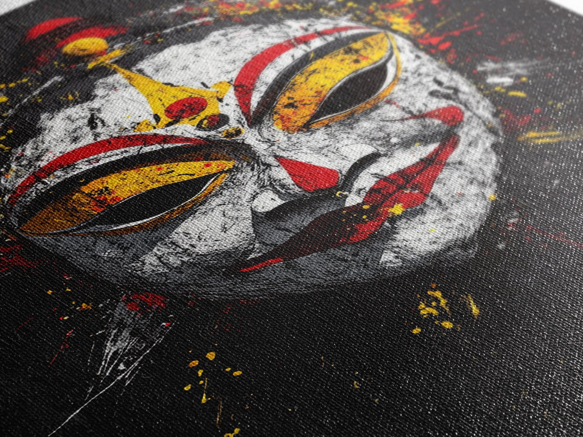Tribal Feather Mask Gold Canvas Print, Splatter Art Decor, Ethnic Wall Art, Real Wood Frame, Cultural Modern Artwork