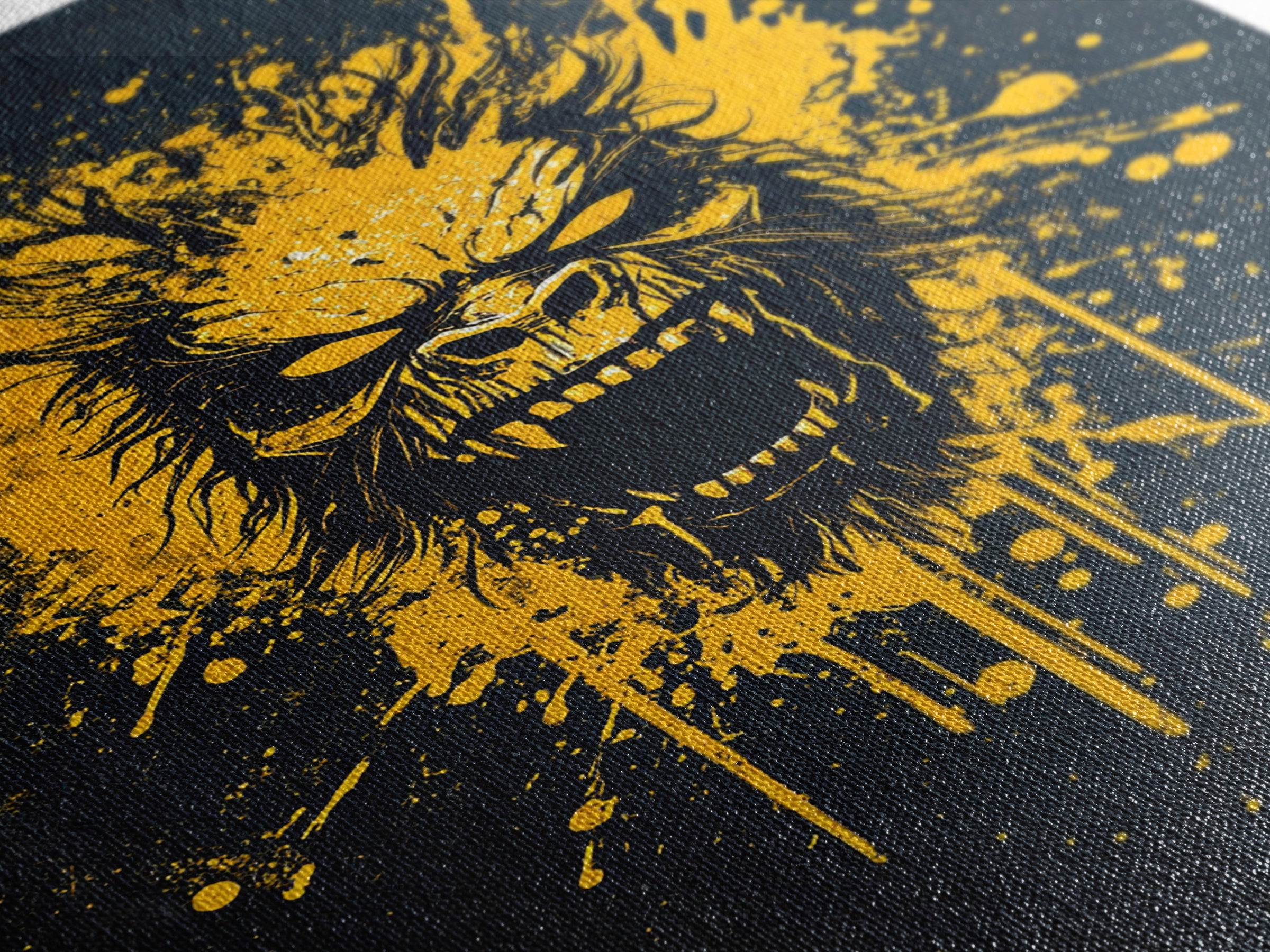 Bear Face Gold Canvas Print, Animal Splatter Art, Fierce Wildlife Wall Decor, Real Wood Frame, Modern Bold Statement Art