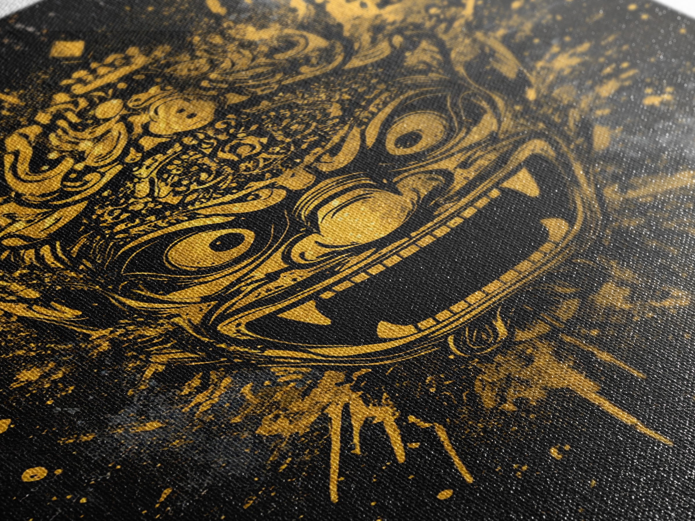 Balinese Barong Mask Gold Canvas Print, Tribal Wall Art, Mythical Creature Artwork, Real Wood Frame, Unique Home Decor